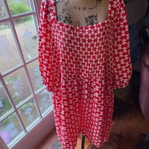 Ava and Viv Red and White Geometric Print Dress